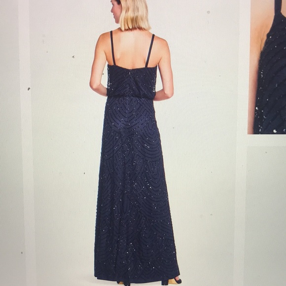 Adrianna Papell Art Deco Beaded Blouson Gown in Navy - Picture 3 of 11